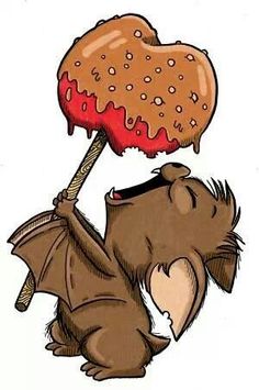 a cartoon bat eating a donut with sprinkles on it's head