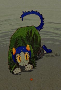 a drawing of a cartoon character laying on the ground with his head in the water