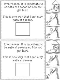 two worksheets with pictures of children playing in the playground