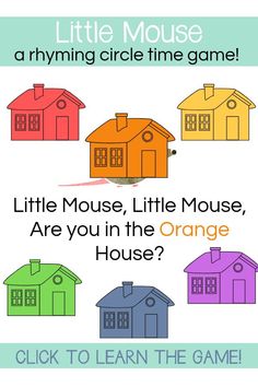 an orange, yellow and blue house with the words little mouse written in different colors