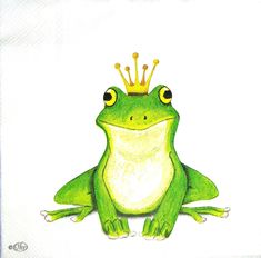 a drawing of a frog with a crown on it's head, sitting in front of a white background