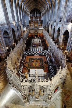 an aerial view of the inside of a cathedral