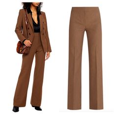 Brand New With Tags Never Worn! Veronica Beard Lebone Flared Wide Leg Trousers In Camel, Navy, And Black Plaid Twill Fabric. Side Pockets. High-Rise. Concealed Hook, Button And Zip Fastening At Front. Inseam 34” Front Rise 13” Waist Flat Across 23.5” Hips Flat Across 29”. P-319 Fitted Brown Formal Pantsuit, Tailored Brown Pants For Workwear, Brown Fall Pantsuit For Office, Tailored Brown Pantsuit For Fall, Fitted Brown Pants For Workwear, Twill Trousers, Jumpsuit Trousers, Veronica Beard, Twill Fabric