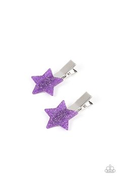 Sprinkled in glitter, a pair of purple acrylic stars pull back the hair for a stellar fashion. Features standard hair clips on the back. Sold as one pair of hair clips. Hair Clip Glitter, Purple Hair Accessories, Sparkly Fashion, Shopping Jewelry, Guts Tour, Purple Acrylic, Feeling Pretty, Star Chart, Purple Jewelry