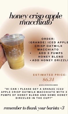 an advertisement for a starbucks coffee drink with information about the product and description below it