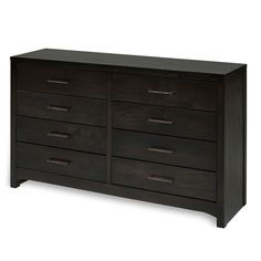 a black dresser with five drawers and two doors