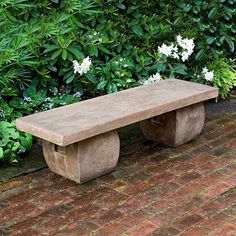 Ryokan Bench against green plants in the backyard Concrete Garden Bench, Stone Garden Bench, Stone Backyard, Campania International, Outdoor Garden Bench, Concrete Bench, Asian Garden, Stone Bench, Modern Garden Design