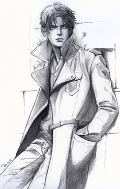 a drawing of a man in a trench coat