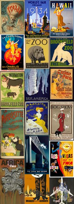 an image of vintage travel posters from around the world