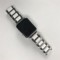 Apple Watch Band, ceramic plated Modern White Gold Stainless Steel Watch Bands, Modern White Gold Apple Watch Band With Bracelet Strap, Modern White Gold Apple Watch Bracelet Strap, Modern White Gold Bracelet Strap Apple Watch Band, White Gold Stainless Steel Bracelet Strap For Apple Watch, Minimalist Silver Watch With Bracelet Strap, Minimalist Silver Watches With Bracelet Strap, White Modern Stainless Steel Watch Accessories, Modern White Stainless Steel Watch Accessories