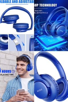 the blue headphones are designed to look like an electronic device