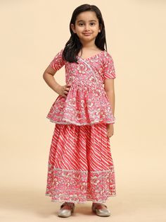 Ethnic style Girls Kids Wear. "Kids Wear - kurta dhoti set"  - READY TO WEAR 👗PREMINIUM QUALITY CRAFTED FOR BABY GIRLS.👗 Beautiful Floral Kediya with Designer sharara and Dhoti DanncerFabric-Soft Cotton Colors-4 colors  SIZE:- 22 No- (5-6, 6-7Yrs) 24 No- (7-8, 8-9Yrs) 26 No-(9-10,10-11Yrs) 28 No-(11-12,12-13Yrs ) Total-8 size,. Lengha For Kids, Sharara Top, Party Dress Kids, Lehenga Pink, Kids Indian Wear, Kids Kurta, Cotton Lehenga, Kids Wear Girls, Kurta Sharara