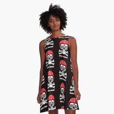 Get my art printed on awesome products. Support me at Redbubble #RBandME: https://www.redbubble.com/i/dress/A-Skull-with-Motorcycle-Helmets-Skull-Maker-by-Cultradesign/52142347.V4WQ8?asc=u A Line Dress, A Line, Clothes