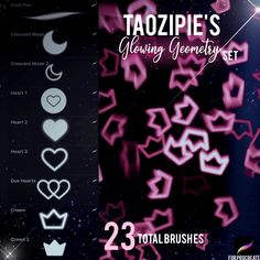 the tazopie's glowing geometric set includes hearts, stars and crescents