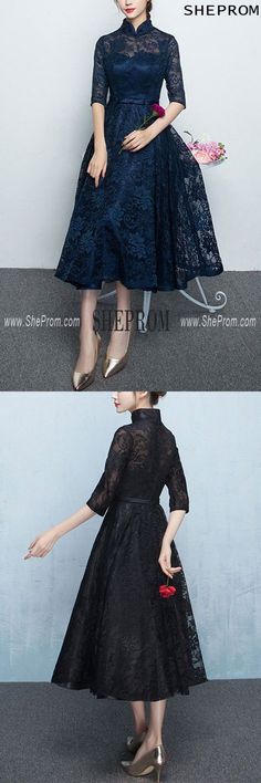 Buy modest black lace tea length homecoming dress with sleeves id#S1440 at SheProm. SheProm.com is an online store with thousands of formal dresses. Shop 100% authentic prom dresses with free standard shipping. Homecoming Dress With Sleeves, Custom Dresses