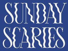 the words sunday sares are in white letters on a blue background with an image of a