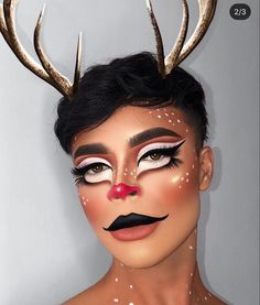 Reindeer Makeup, Xmas Makeup, Holloween Makeup, Christmas Eye Makeup, When Your Crush, Christmas Makeup Look, Holiday Makeup Looks, Face Paint Makeup, Face Art Makeup