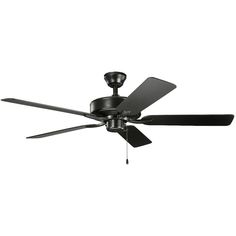 a black ceiling fan on a white background