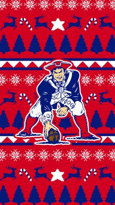 an image of a football player on a red and blue christmas sweater with snowflakes