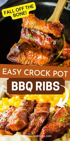 an easy crock pot recipe with bbq ribs and corn on the cob