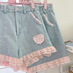 Cutecore Fashion, Kawaii Shorts, Korean Pants, Shoujo Girl, Women Denim Shorts, Summer Shorts Denim, Sleep Wear, Love Jeans, Jeans Y2k