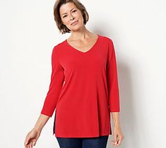 You gotta have it (in every color) -- that modern style staple that anchors your wardrobe and just makes dressing on the daily so... easy. Okay, you say, but what makes this  totally-you tunic such a popular pick? Where to begin?! It's closet-friendly, figure-flattering, and feels comfortable in any climate. So, if this were a contest, we're betting this smoother-than-smooth Liquid Knit essential would likely be voted most versatile.  What to pair it with? Our rec: e-v-e-r-y-t-h-i-n-g. Team it w Floral Chiffon Blouse, Simply Red, Long Sleeve Floral Top, Scarf Top, Susan Graver, Poncho Style, Every Color, Knit Tunic, Light Sweater