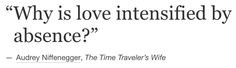 an image with the quote why is love intensified by absence? - audrey niffenegger, time traveler's wife