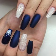 Decoration Nails, Blue And White Nails, Winter Nails Acrylic, Matte Nails Design, Pretty Nail Designs, Blue Nail Designs, Christmas Nails Acrylic, Coffin Nails Long, Ideas Nails