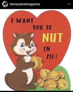 an image of a valentine card with a hamster holding a nut in front of a heart