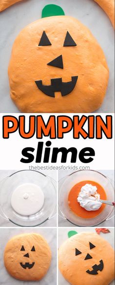 pumpkin slime recipe with instructions to make it in the shape of a face and mouth