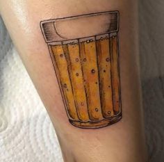 a drawing of a beer glass on the leg