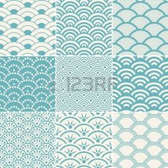 four different patterns in blue and white, each with an abstract wave design on it