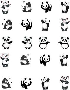 many pandas are shown in black and white