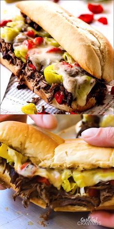 Crockpot Italian Beef Sandwich Recipe Italian Cheesesteak Sandwich, Crockpot Italian Beef Sandwiches, Crazy Sandwich Ideas, Best Sub Sandwich Recipes, Make Ahead Burgers, Hoagies Sandwiches Recipes, Crockpot Game Day Food, Italian Hoagie Sandwiches, Crockpot Sandwich Recipes