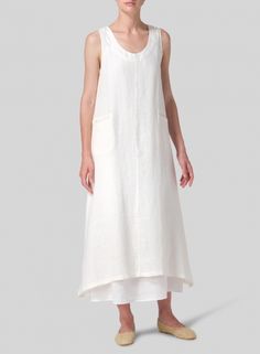 Lightweight Linen Sleeveless Long Dress Capsule Wardrobe 2020, Miss Me Outfits, Vivid Linen, Long Dress Plus Size, Sew Patterns, Long Fitted Dresses, Oversized Clothes, Sewing Pants, White Look