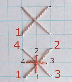 the four pointed needles are arranged in order to form an eight - pointed star with numbers on each side