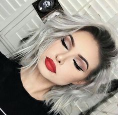 Makeup Tip, Wig Party, Red Lipstick, Synthetic Lace Front Wigs, Grunge Hair, Grey Hair, Silver Hair, Ombre Hair, The Mirror