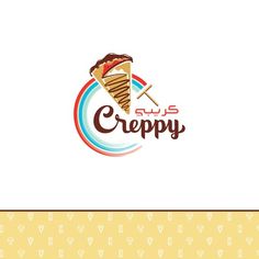 the logo for crepy is shown on a white background with brown and blue accents