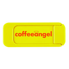 a yellow key chain with the word coffeengel on it