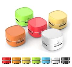 several different colored containers with lids on them