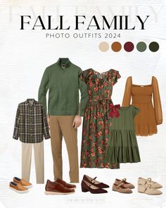 a man and woman standing next to each other in front of different clothing items, with the caption fall family photo outfits 2014