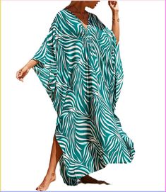 PRICES MAY VARY. Size: One size women's kaftan dress, length 52.4in, bust: 57.5in, Shoulder width: 45.3in. Material: Made with soft and breathable rayon fabric. soft, lightweight breathable, and comfortable. Perfect Fit: This Kaftan dress is one size that fits most. this beach cover-up is the perfect addition to any summer wardrobe. It's beach essentials for vacation. Occasion： The Kaftan Dresses are suitable for beach, swimming, pool parties, tropical vacation, surfing, Loungewear, and honeymoon. All match: The cover-ups for women Caftan adopt a V-neck, printed robe design, This is a beautiful beach dress for women. This women's kaftan dress, suitable for most people's figures, gives the body full coverage and doesn't make you feel tied down.

 This beach kaftan dress has a colorful patte Kaftan Dresses For Women, Beach Kaftan Dress, Pool Resort, Ladies Caftan, Beach Caftan, Kaftan Dresses, Pretty Summer Dresses, Beach Kaftan, Swim Cover Up Dress