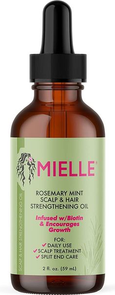 Mielle Organics Rosemary Mint Scalp & Hair Strengthening Oil With Biotin & Essential Oils, Nourishing Treatment for Split Ends and Dry Scalp for All Hair Types, 2-Fluid Ounces   Item is new. Does not have an actual seal, but all are full. Excellent condition.   NOURISH & STRENGTHEN: Our nutrient-rich, biotin-infused treatment can be used as part of your everyday hair care routine or as an intensive deep treatment to prevent damage for strong, lustrous hair with a fresh, invigorating scent SMOOTH SPLIT ENDS: This lightweight treatment nourishes split ends and hair follicles for a sleek look; Apply to the ends of hair before you shampoo to soothe and smooth for a healthy, shiny finish that can be air-dried or styled as desired SOOTHE DRY SCALP: This rich blend of over 30 essential oils and n Hair Strengthening Oil, Organic Hair Oil, Mielle Organics, Rosemary Oil For Hair, Mint Oil, Rosemary Mint, Rosemary Oil, Lavandula Angustifolia, Organic Hair