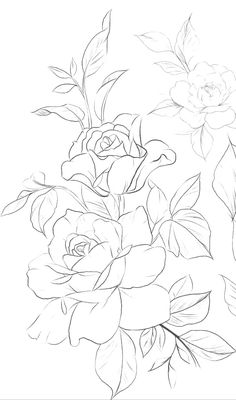 a black and white drawing of some flowers