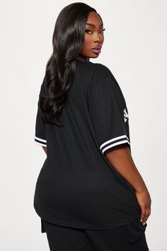 Available In Black And White. Jersey Tee Short Sleeve Front Screen Button Up Detail Stretch 100% Polyester Imported | NY Home Team Jersey Tee Shirt in Black size Medium by Fashion Nova Fashion Nova Jersey, Team Jersey, Home Team, White Jersey, Jersey Tee, Matching Dresses, Active Wear For Women, Black Tee, Clothes For Sale