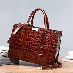 Category:Handbag,Shoulder Bag,Crossbody Bag; Embellishment:Zipper; Gender:Women's; Type:Boston Bag; Occasion:Holiday,Daily,Office; Material:PU Leather; Width:13; Height:24; Function:Waterproof,Large Capacity,Durable,Multi Carry; Pattern:Solid Color,Patchwork,Crocodile; Listing Date:10/31/2023; Production mode:External procurement; Length:34 Hand Bags For Women, Beg Tangan, Handbag Patterns, Retro Mode, Cheap Handbags, Crocodile Pattern, Leather Bag Women, Bag Trends, Tote Bag Pattern