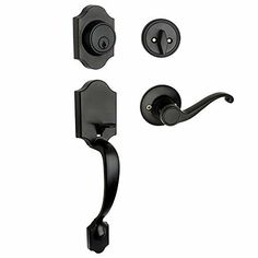 an image of a black door handle set