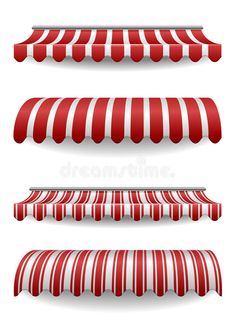 red and white striped awnings on a white background