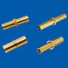 four brass fittings on a blue background