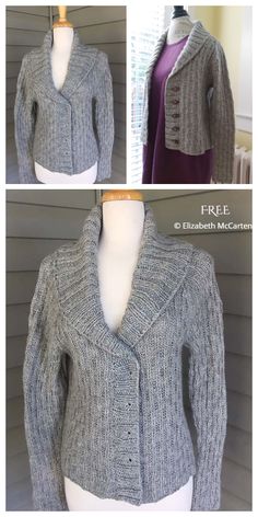 two pictures of a woman's sweater and jacket